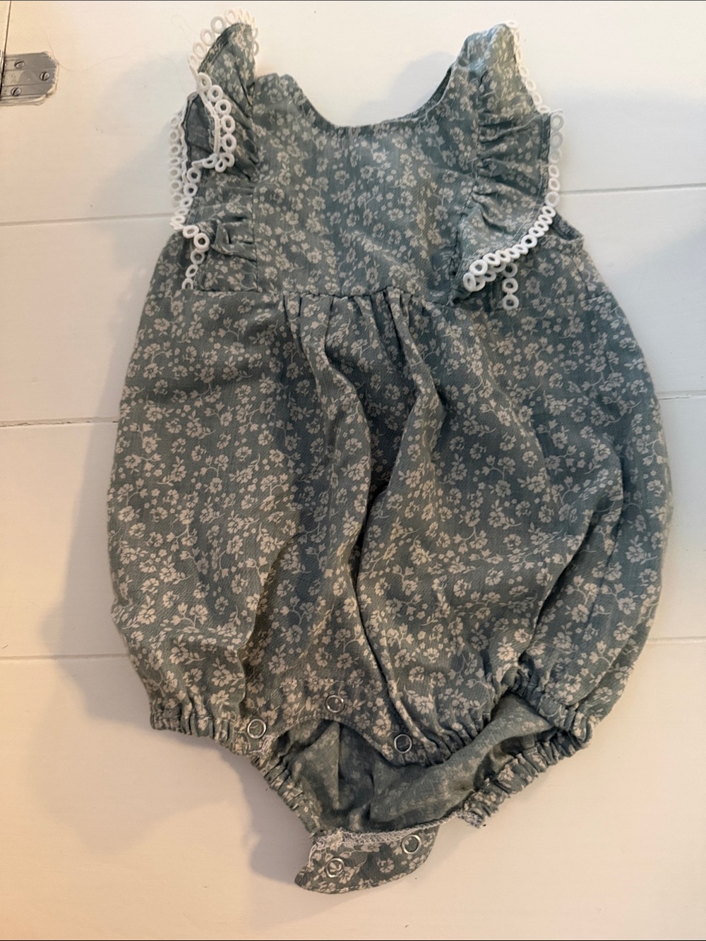 Baby Floral Bubble Romper in Dusty Sage